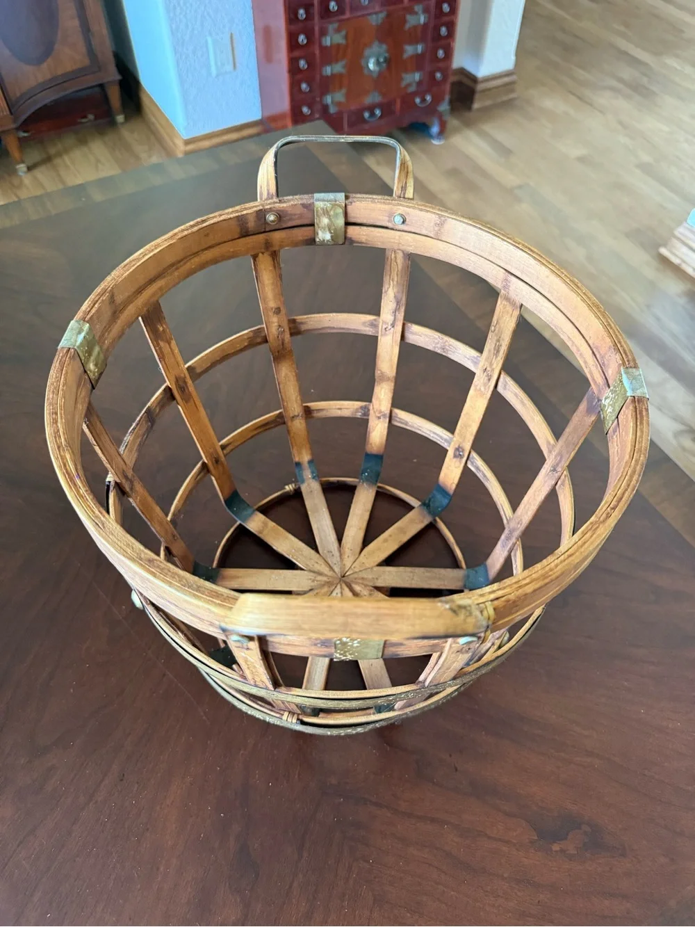 Rustic Wooden Basket w/Metal Accents